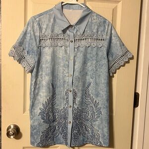 Blue Lace Trim woman’s Shirt